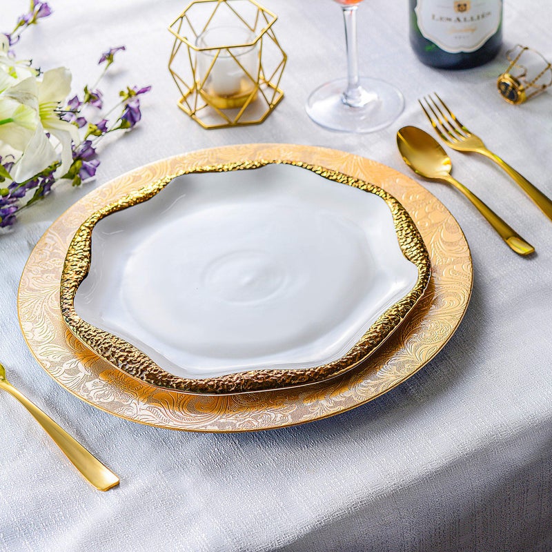 CHATEAU FINE TABLEWARE Gold Floral Charger Plates - 13-Inch Elegant Chargers - Set of 6 - For Small to Regular-Size Dinnerware & Soup Bowls - Suitable for Weddings, Parties, Anniversary, Thanksgiving - Image 4